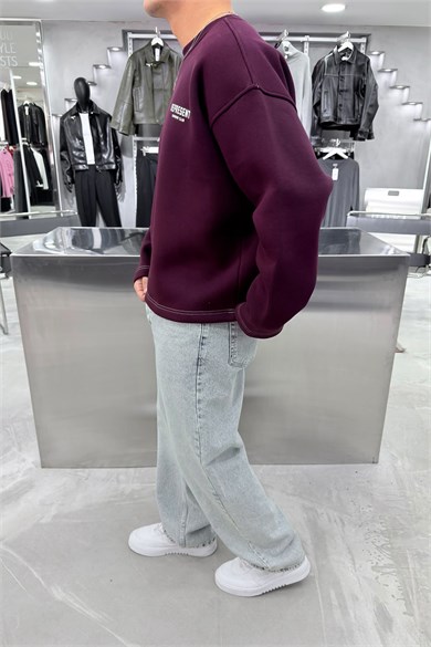 Bordo Represent Baskılı Boxy Kalıp Sweatshirt