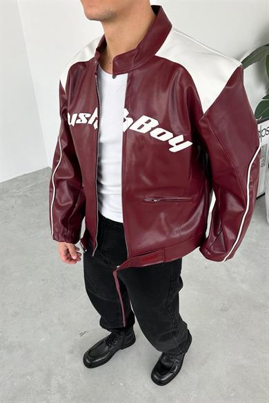 Bordo Rushboy Yarışçı Deri Ceket