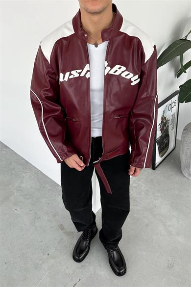 Bordo Rushboy Yarışçı Deri Ceket