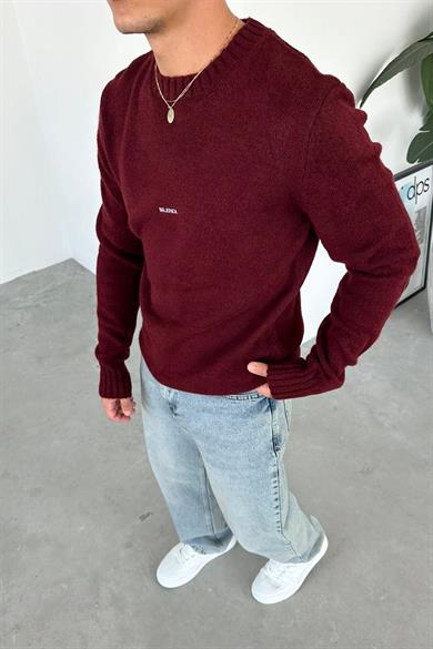 Bordo Sılence Nakış Soft Relaxed Kazak