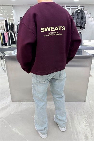 Bordo Sweats Baskılı Boxy Fit Sweatshirt