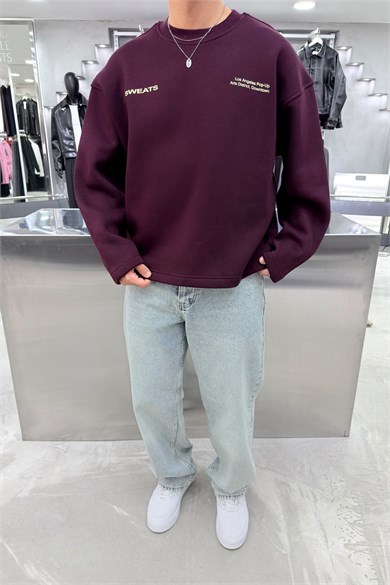 Bordo Sweats Baskılı Boxy Fit Sweatshirt
