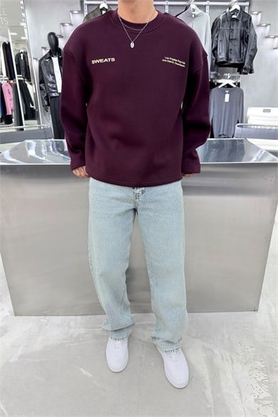 Bordo Sweats Baskılı Boxy Fit Sweatshirt