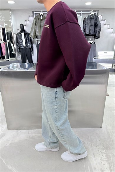 Bordo Sweats Baskılı Boxy Fit Sweatshirt