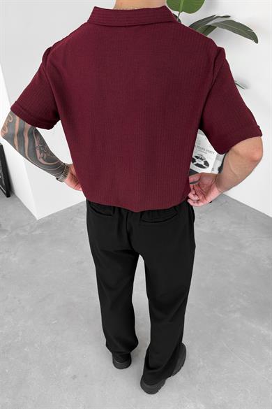Bordo Triko Polo Yaka Relaxed Tişört