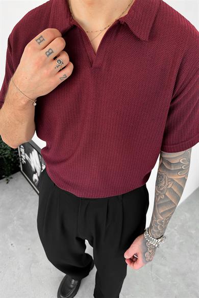Bordo Triko Polo Yaka Relaxed Tişört