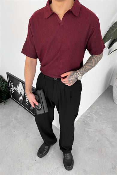 Bordo Triko Polo Yaka Relaxed Tişört
