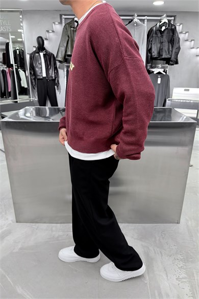Bordo Twenty Four Baskılı Boxy Fit Kazak