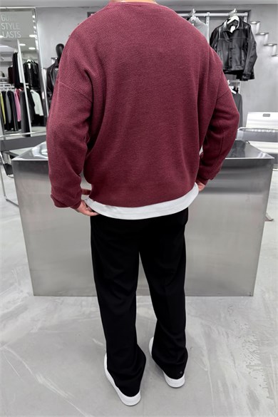 Bordo Twenty Four Baskılı Boxy Fit Kazak