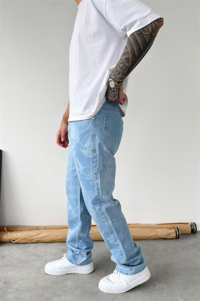 Buz Mavi Angel Baskılı Premium Baggy Pantolon