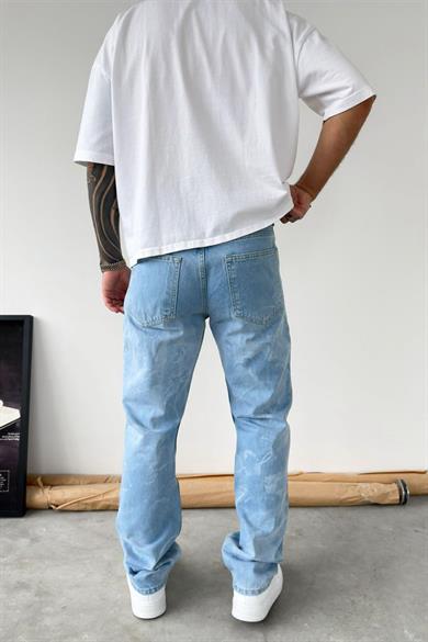 Buz Mavi Angel Baskılı Premium Baggy Pantolon