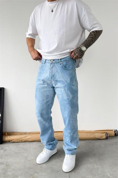 Buz Mavi Angel Baskılı Premium Baggy Pantolon