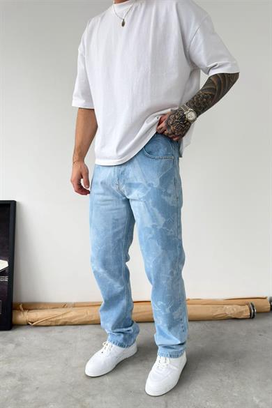 Buz Mavi Angel Baskılı Premium Baggy Pantolon