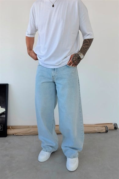 Buz Mavi Basic Süper Baggy Fit Pantolon