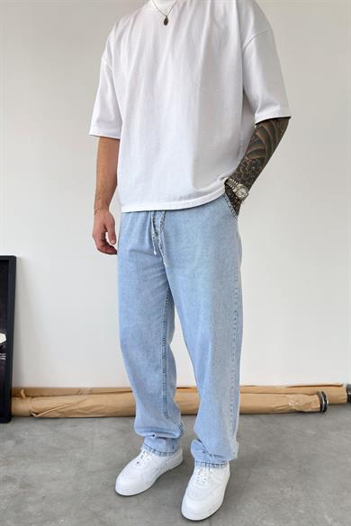 Buz Mavi Beli Lastikli Baggy Pantolon
