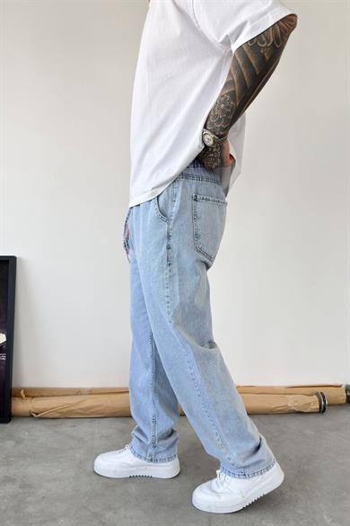 Buz Mavi Beli Lastikli Baggy Pantolon