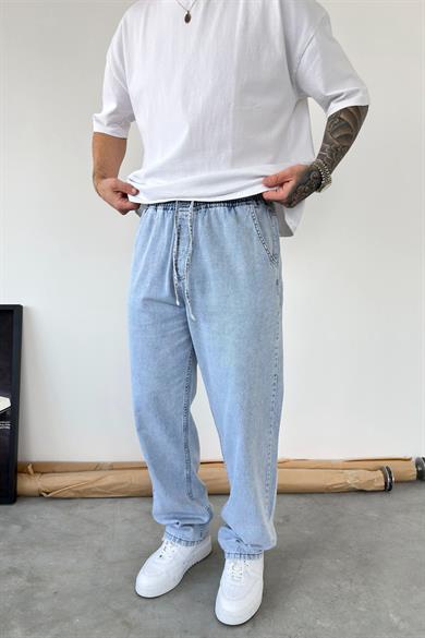 Buz Mavi Beli Lastikli Baggy Pantolon