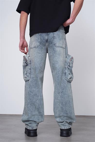 Buz Mavi Buz Mavi Büyük Cep Fermuarlı Kargo 06E GD Baggy Pantolon
