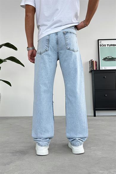 Buz Mavi Dizi Yırtık Baggy Pantolon