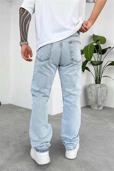 Buz Mavi Dizi Yırtık Baggy Pantolon