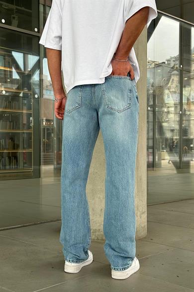 Buz Mavi Dizi Yırtık Detaylı 004 GD Baggy Pantolon