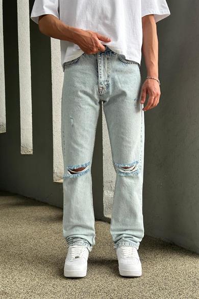 Buz Mavi Dizi Yırtık R4 DL Baggy Pantolon