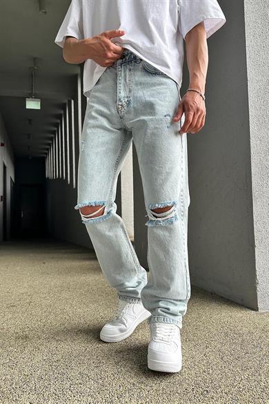 Buz Mavi Dizi Yırtık R4 DL Baggy Pantolon