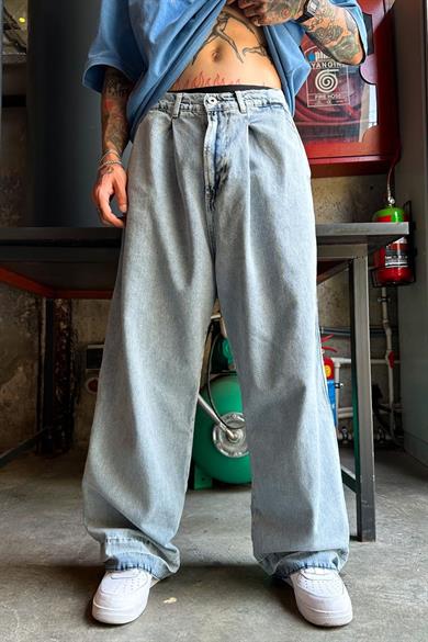 Buz Mavi Ekstra Bol Grg Baggy Pantolon