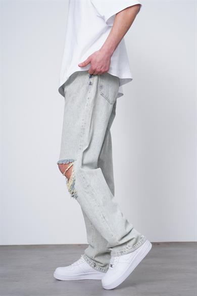 Buz Mavi Eskitme Buz Mavi Yırtık Detay GD 38 Baggy Pantolon