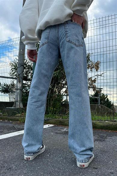 Buz Mavi Minimal Yırtık Detay DF Baggy Pantolon