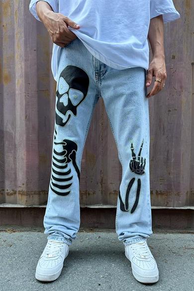 Buz Mavi Neon Buz Mavi Skeleton Baggy Pantolon