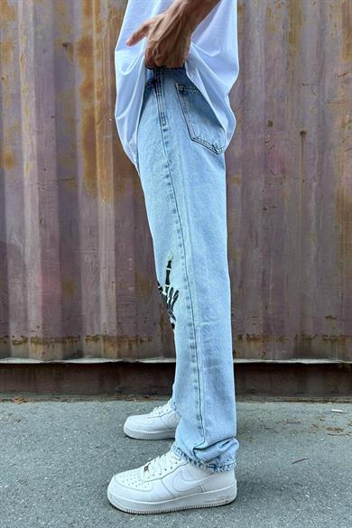 Buz Mavi Neon Buz Mavi Skeleton Baggy Pantolon