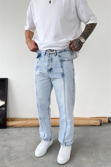 Buz Mavi Ön Tasarım Çımalı Baggy Pantolon