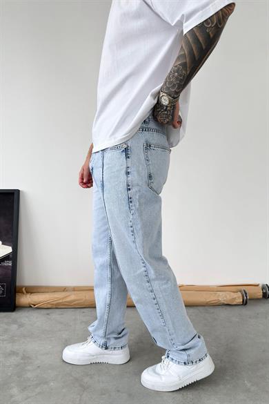 Buz Mavi Ön Tasarım Çımalı Baggy Pantolon