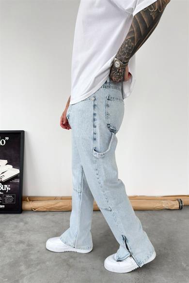 Buz Mavi Paça Fermuar Detay Baggy Pantolon