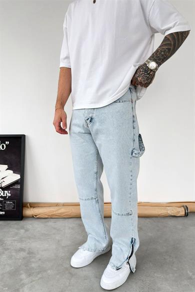 Buz Mavi Paça Fermuar Detay Baggy Pantolon