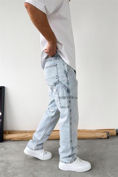 Buz Mavi Patch Detaylı Baggy Pantolon