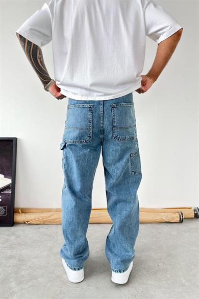 Buz Mavi Patch Tasarım Detaylı Ekstra Bol Baggy Pantolon