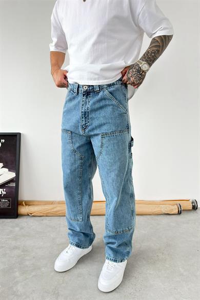 Buz Mavi Patch Tasarım Detaylı Ekstra Bol Baggy Pantolon