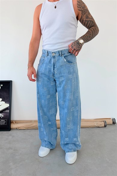 Buz Mavi Rebel Plaid Süper Baggy Fit Pantolon