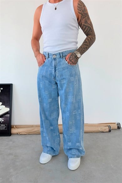 Buz Mavi Rebel Plaid Süper Baggy Fit Pantolon