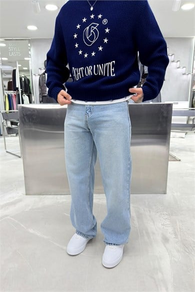 Buz Mavi Soft Degrade Basic Baggy Pantolon