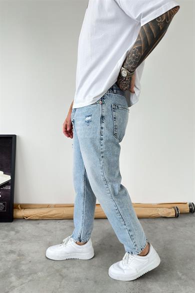 Buz Mavi Soft Degrade Yırtıklı Boyfriend Pantolon