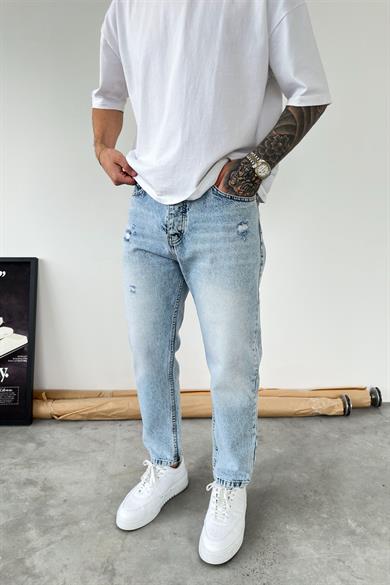 Buz Mavi Soft Degrade Yırtıklı Boyfriend Pantolon