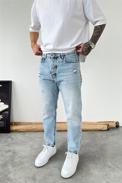 Buz Mavi Soft Degrade Yırtıklı Boyfriend Pantolon