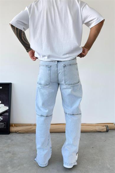 Buz Mavi Tasarım Paça Fermuar Detay Baggy Pantolon