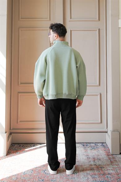 Buz Yeşil Cozy Basic Çift Fermuar Oversize Sweatshirt
