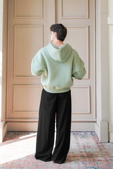 Buz Yeşil Cozy Basic Tam Fermuar Oversize Sweatshirt