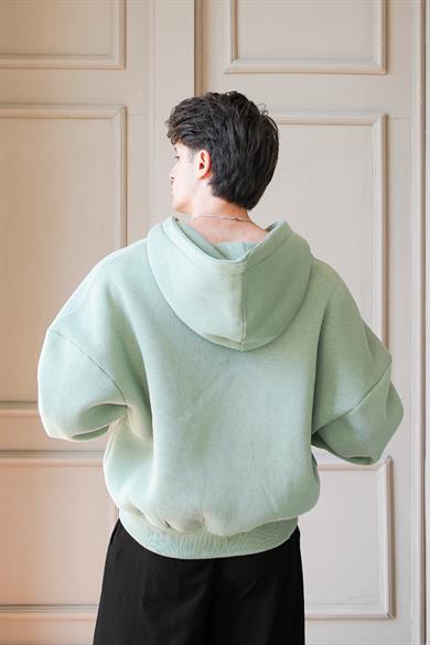 Buz Yeşil Cozy Basic Tam Fermuar Oversize Sweatshirt