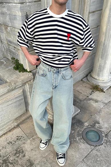 Çok Renkli Çizgili Old Money ALOVE BS Oversize Tişört
